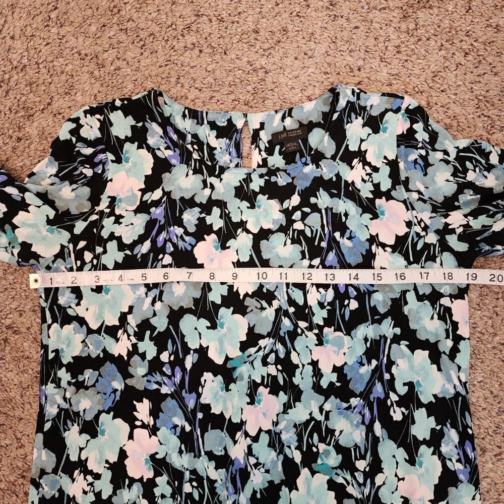 J.Jill Wearever Collection Dark Floral Black Blue 3/4 Sleeve Stretchy Tunic PS - Picture 10 of 12